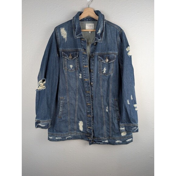 Torrid Denim Women Trucker Jean Jacket First at Fit Oversized Distress Sz 2X 183 - Picture 1 of 6